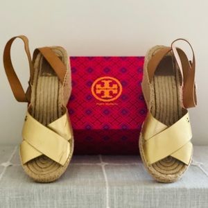 Tory Burch gold wedges